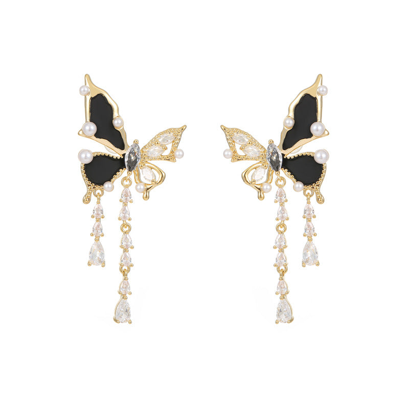 2025 Asymmetrical Zircon Butterfly Tassel Earrings: High-End, Summer Niche Design