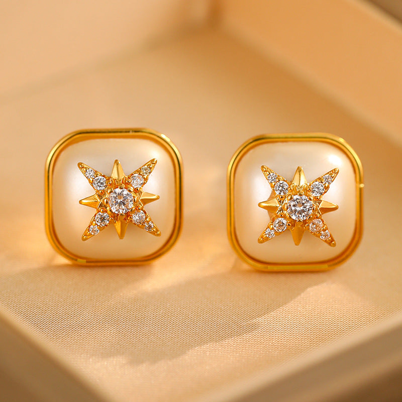 2025 French Geometric Star Pearl Earrings: Retro, Light Luxury, High-End