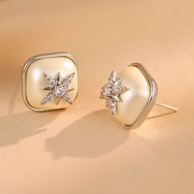 2025 French Geometric Star Pearl Earrings: Retro, Light Luxury, High-End