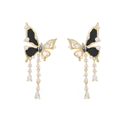 2025 Asymmetrical Zircon Butterfly Tassel Earrings: High-End, Summer Niche Design