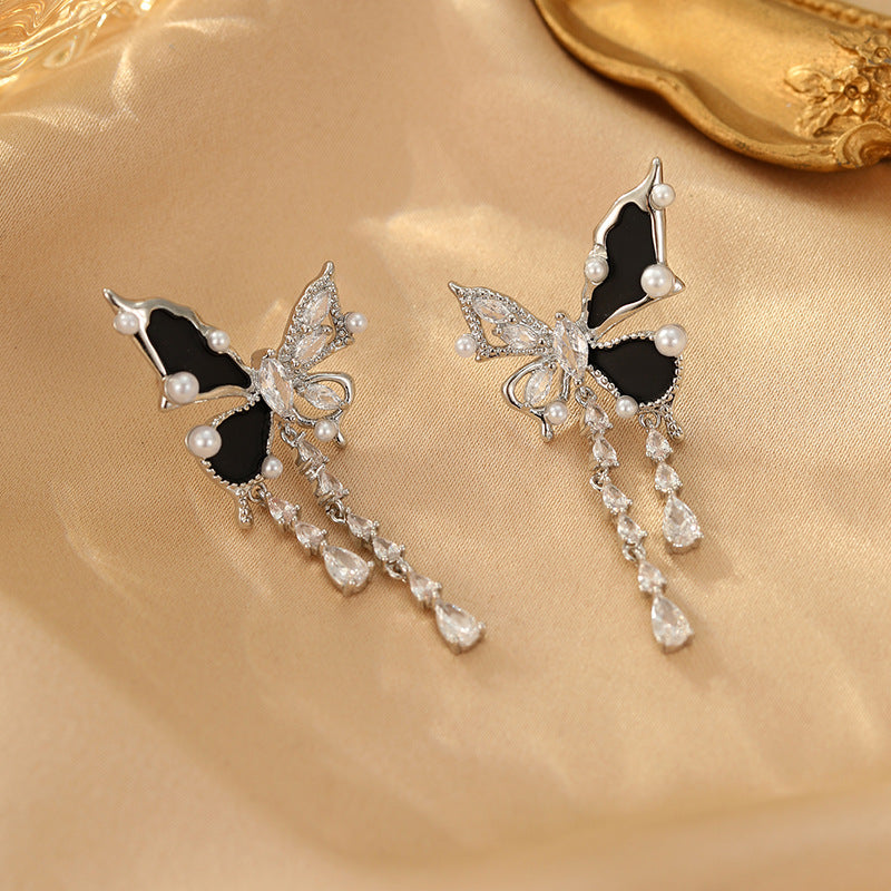 2025 Asymmetrical Zircon Butterfly Tassel Earrings: High-End, Summer Niche Design