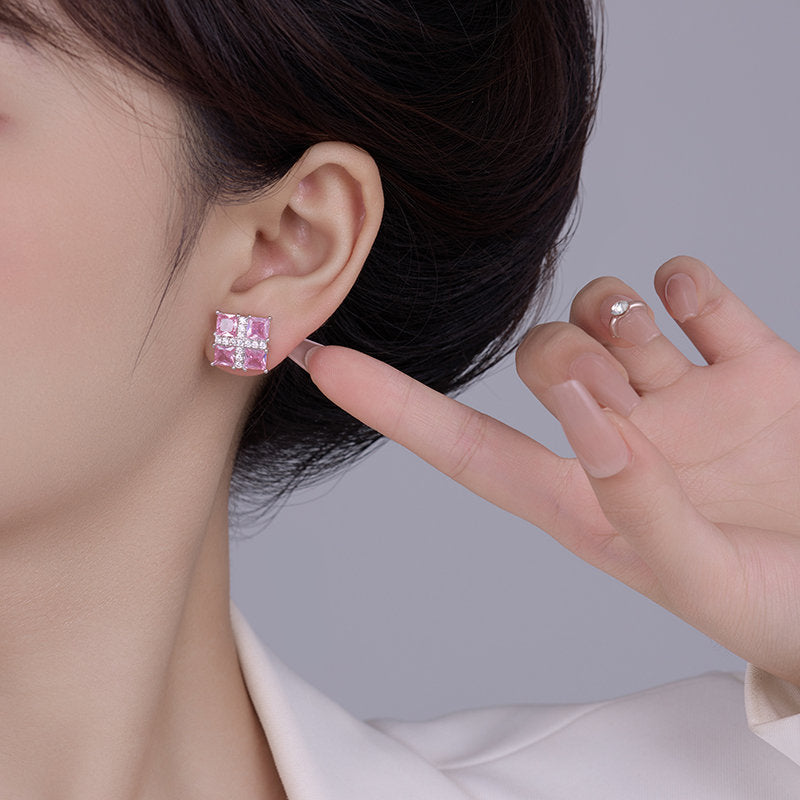 2025 Blue Corundum Square Zircon Earrings: Noble, Atmospheric, Light Luxury