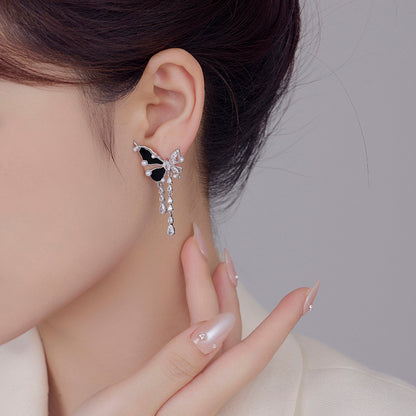 2025 Asymmetrical Zircon Butterfly Tassel Earrings: High-End, Summer Niche Design