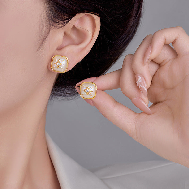 2025 French Geometric Star Pearl Earrings: Retro, Light Luxury, High-End