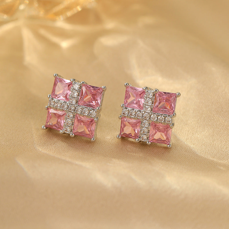 2025 Blue Corundum Square Zircon Earrings: Noble, Atmospheric, Light Luxury