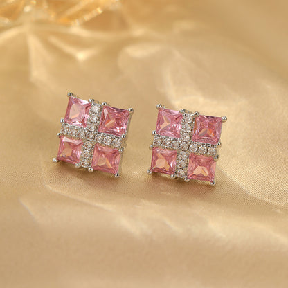 2025 Blue Corundum Square Zircon Earrings: Noble, Atmospheric, Light Luxury