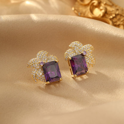 2025 S925 Silver Needle Earrings: Light Luxury, High-End, Super Flash Square Zircon