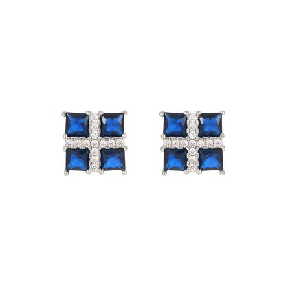 2025 Blue Corundum Square Zircon Earrings: Noble, Atmospheric, Light Luxury