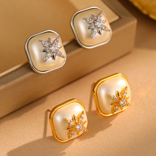 2025 French Geometric Star Pearl Earrings: Retro, Light Luxury, High-End